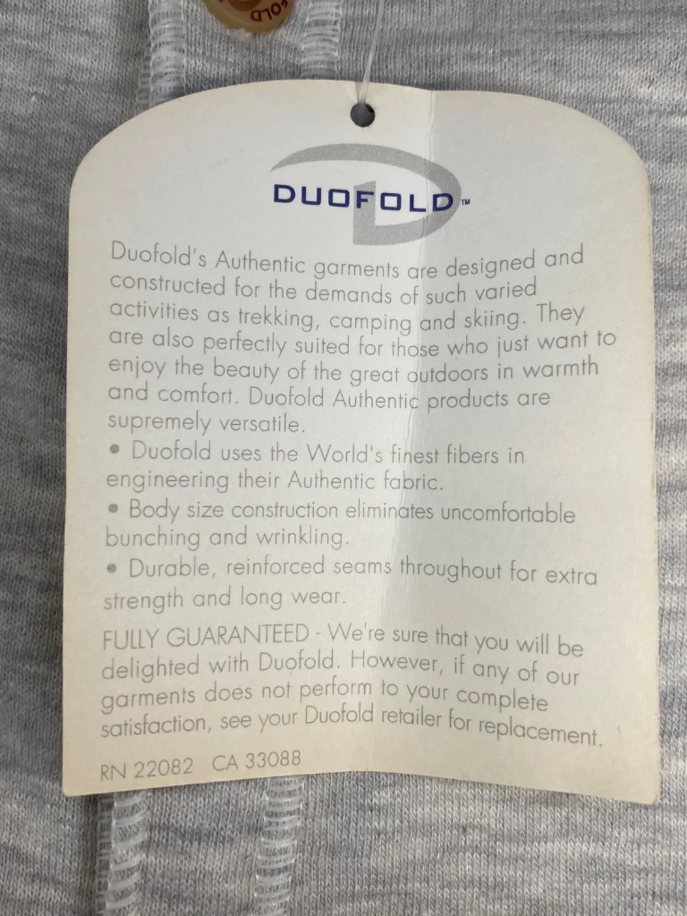 NEW! Duofold Men's 2 Layer Unionsuit Size Small • Oatmeal • Wool Cotton